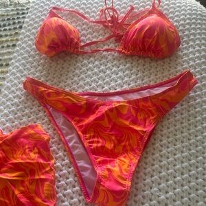 Shein Vibrant Pink and Orange Swirl Bikini Set